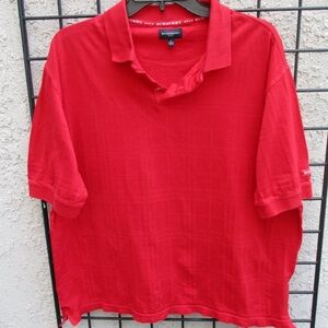 BURBERRY GOLF POLO SHIRT ~ L ~ RED ~ LOGO DETAIL ~